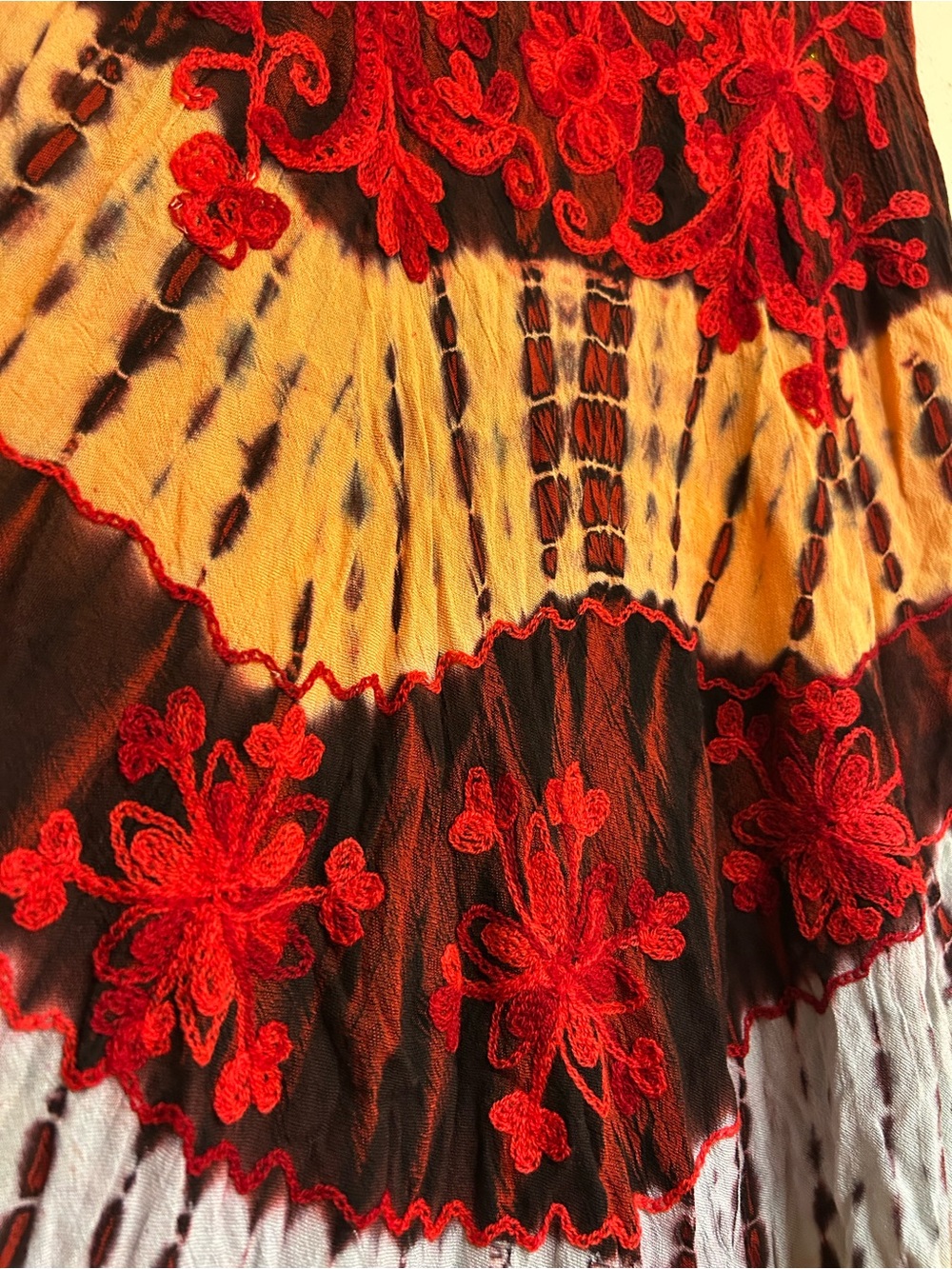 Bohemian Tie-Dye Asymmetrical Midi tank top Dress in Red and Multicolor Free Sz - Picture 3 of 10